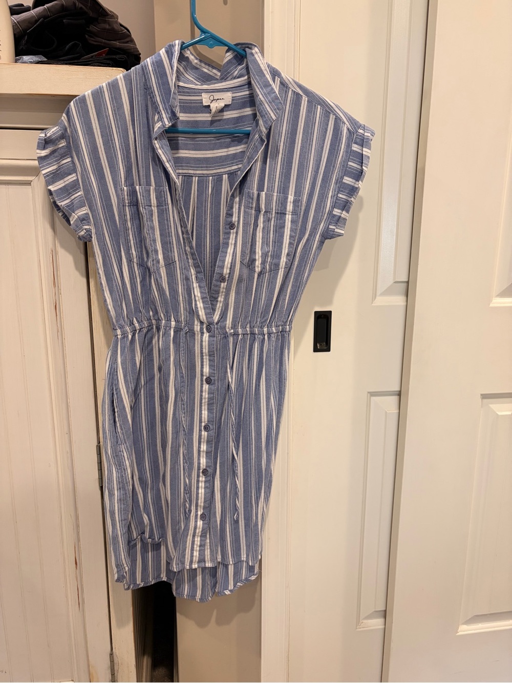 Japna Blue and White Striped Button-Front Mini Dress